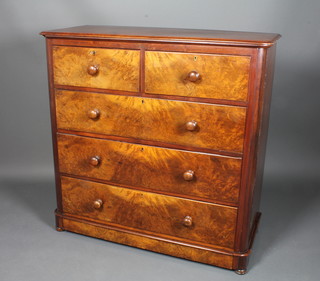 A Victorian figured walnut D shaped chest of 2 short and 3 long drawers with tore handles 46"h x 47"w x 20"d