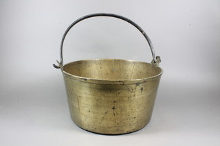A brass preserving pan with iron swing handle 13"