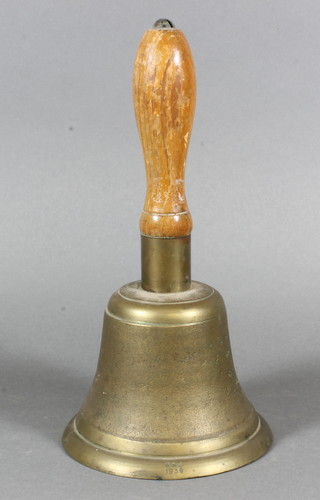 A WWII brass ARP hand bell with turned wooden handle