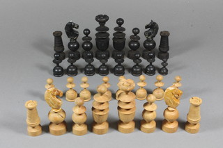 A 19th Century carved wooden St Georges pattern chess set