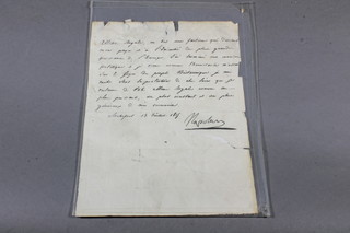 A Napoleon I facsimile of the letter sent by Napoleon to the British Government on the occasion of his surrender to Captain Maitland on board the Bellerophon. In the letter he states that he is come like Themistocles to place myself under the protection of your people and your laws. ( Themistocles being an Athenian statesman who upon being banished from Athens went over to the Spartans)   
