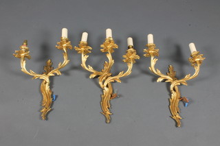 3 gilt metal 3 light wall brackets with acanthus leaf decoration