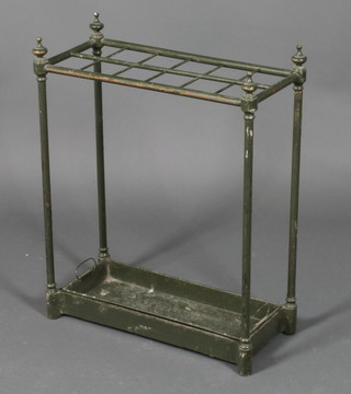 A Victorian painted metal rectangular 12 division stick/umbrella stand complete with trip tray, 24"h x 29"w x 9"d