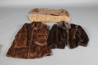 A half length black fur coat, a lady's brown fur coat and 2 fur  capes