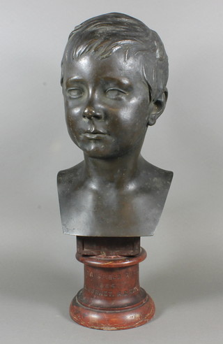 T S Burnet, ARSA, a bronze portrait bust of Thomas Mansfield Guthrie, raised on a marble socle base marked 1884 T S Burnet  ARSA, 19"  ILLUSTRATED
