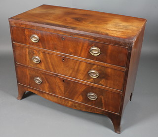 A Georgian mahogany chest with crossbanded top, fitted 3 long drawers raised on bracket feet 31"h x 39"w x 20"d