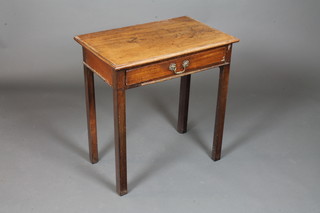 An early George III mahogany side table fitted frieze drawer, raised on square chamfered legs 28"h x 27"w x 18"d