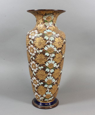 A Doulton vase with gilt decoration, crack to rim, 16"