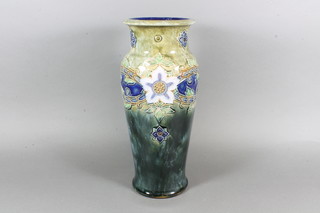 A Royal Doulton green and blue salt glazed vase with floral decoration, the base marked Royal Doulton 3315 14"