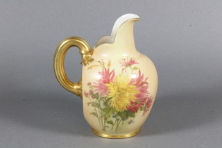 A Victorian Royal Worcester blush ivory ground jug decorated chrysanthemums, the base with purple Worcester mark and 12  dots, marked 1094 5.5"