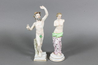 A Naples porcelain figure of a running faun 6.5" together with 1 other Venus De Milo 7"