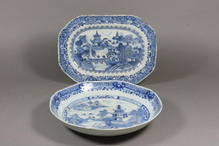 A 19th Century Nankin blue and white octagonal meat plate 10"  and a Chinese circular blue and white bowl 10"