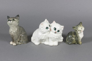 A white glazed Beswick figure of 2 seated kittens, base marked 316 4" and a do. grey seated cat 4" and do. cat 3"
