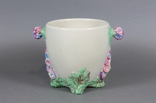 A Clarice Cliff grey glazed twin handled vase with floral  decoration, base marked Clarice Cliff 5.5"