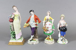A porcelain figure of a standing girl 6" and 3 other porcelain  figures