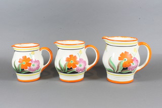 3 Art Deco Pottery jugs with floral decoration