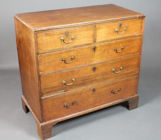 An early George III oak chest, fitted 2 short above 3 long  graduated drawers, raised on shaped bracket feet 37"h x 38.5"w  x 20.5"d