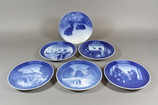A Danish Christmas plate marked Julcaftcr 1920 7" together with  5 Royal Copenhagen Christmas plates 1973, 1976, 1981, 1982  and 1988