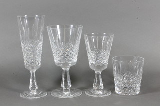 A 29 piece suite of Waterford Kenmare patterned glasses comprising 8 champagne flutes, 8 goblets, 7 wine glasses, 6  tumblers