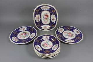 An 8 piece Bloor Derby service comprising oval dish 11", 2  circular plates 10", 5 side plates 7.5" - all cracked