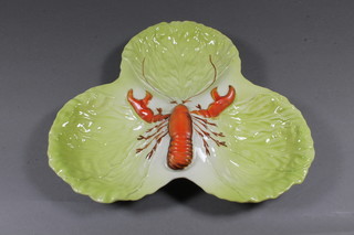 A Carltonware 3 section dish in the form of leaves decorated a lobster 9"