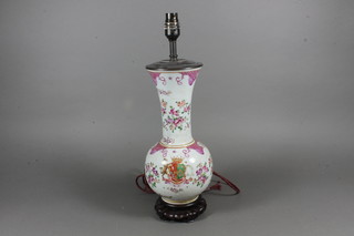 A 19th Century Samson armorial club shaped Oriental style vase converted to a table lamp 12"