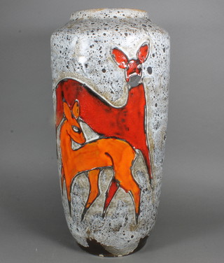 A West German pottery vase decorated deer, base marked 517-50 Germany, slight chip to base, 19"