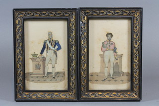 A pair of Georgian enhanced prints, study of George III in military uniform and The Prince Regent 6" x 3.5"