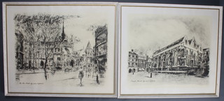 Holbauer, a pair of etchings "The Law Courts" and "The Temple Church", signed in the margin 15" x 19"