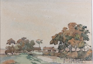 Anthony Cox, 20th Century British School, watercolour on  paper, a study of a rural farmstead, signed and dated '45, 9"h x  12"w