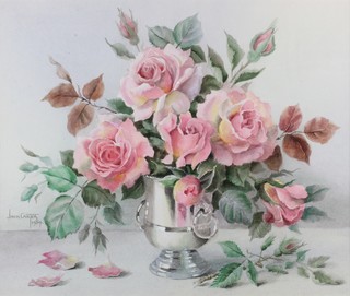 Jack Carter, 20th Century British School, watercolour on paper,  a still life study of roses in a silver urn, signed and dated 1984  10"h x 11.75"w