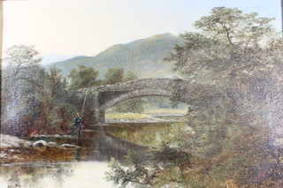 J A Salmon, a late 19th Century British School oil on canvas,  study of a fly fisherman within a mountainous rural landscape,  signed and dated 1870 11.5"h x 17.5"w