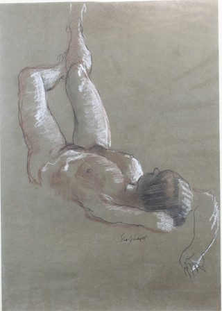 Sam Shepherd, Scottish, 20th Century British School, pencil  charcoal and body colour on paper, study of a reclining female  nude, signed 13.75"h x 9.75w