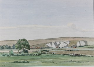 Anthony Cox, 20th Century British School, watercolour on  paper, a downland landscape, signed and dated 1935 8.75"h x  12.5"w