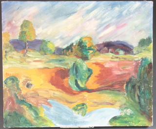 After Sir Matthew Arnold Bracy Smith, 1879-1959, mid 20th  Century British School, oil on canvas, an impressionist landscape, monogrammed MS, 20"h x 24"w