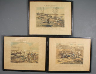 After H Alken, a monochrome engravings, "The First  Steeplechase on Record at Ipswich", plates 2, 3 and 4 12" x 14"