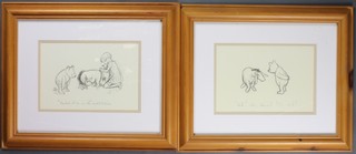 After E H Shepard, 2 pencil prints, studies of Winnie the Pooh  5" x 9.5"