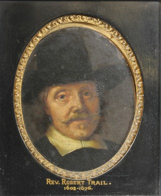 19th Century oil on copper panel, portrait of The Reverent Robert Trail, head and shoulders portrait 5" oval  ILLUSTRATED