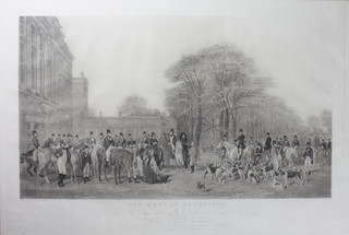 After William and Henry Barraud, a late 19th Century  monochrome hunting engraving "Meet at Badminton" 19" x 29"