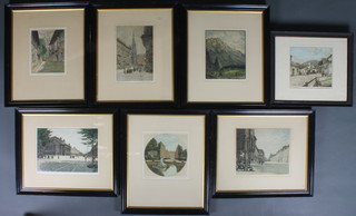 7 various Continental coloured engravings studies of buildings, street scenes and country scenes, 9" x 7" to 8" x 7.5"