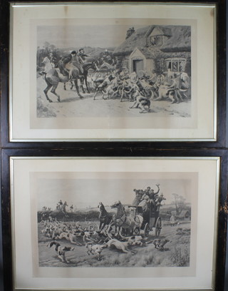 After J C Dollman, a pair of lithographic hunting prints "In At The Finish" and "Run To Cover" 18" x 28"