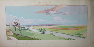 Gamy, an over painted with watercolour lithograph, Mabileau et Cie "Circuit de L'est" 12" x 29"  ILLUSTRATED