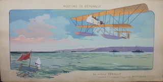 Gamy, an over painted with watercolour lithograph "Meeting De Deauville, Le Moteur Renault", 13" x 31"   ILLUSTRATED