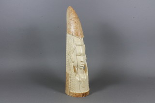 A section of carved ivory decorated a portrait bust 14"