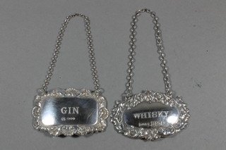 2 modern silver decanter labels - Gin and Whisky