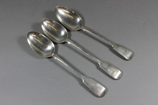 A pair of Victorian silver fiddle pattern table spoons London 1858 and 1 other 7 ozs