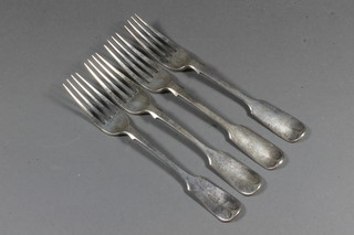 A pair of Victorian silver fiddle pattern table forks, Exeter 1872 by Thomas H Stone, 5 ozs