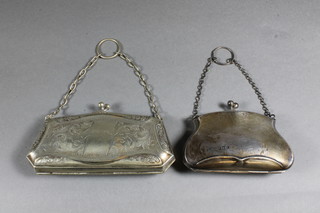 A lady's silver evening purse London 1918 and an Art Nouveau  engraved silver plated purse