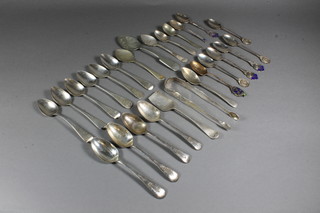 6 Georgian silver Old English pattern teaspoons London 1808, 4 silver coffee spoons Sheffield 1938, 3 silver and enamelled  folding spoons and a small collection of plated flatware