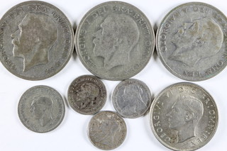 3 George V silver half crowns and other silver coins